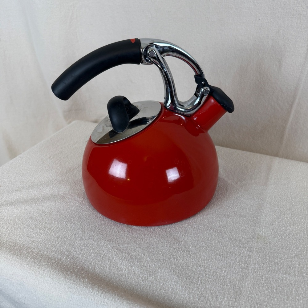 OXO Good Grips Uplift Red Enamel Stainless Steel Whistling Stovetop Tea Kettle